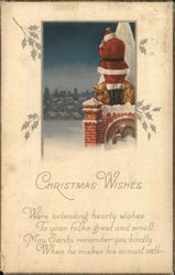 Christmas wishes - Santa on a snowy roof Santa Claus Postcard Postcard Postcard