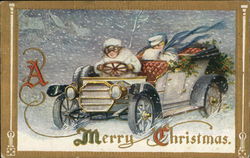 A Merry Christmas - woman driving a roadster Postcard