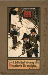 People On Snow Covered Street Postcard