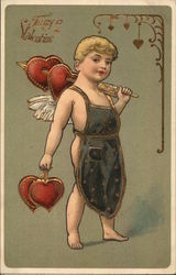 Cupid With Hearts on an Arrow Over His Shoulder Postcard Postcard Postcard