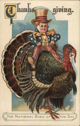 Thanksgiving - the national bird of the day - patriotic boy riding a turkey Postcard Postcard Postcard