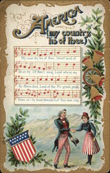 America my country tis of thee - music for America the Beautiful with a patriotic couple 4th of July Postcard Postcard Postcard