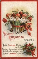 Group of Young Children Wearing Red Hats and a Large Red Bow Postcard Postcard Postcard