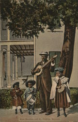 Blind Musician and His Children - Bermuda Postcard