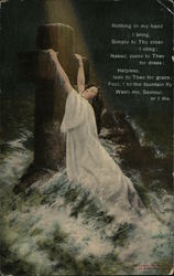 Woman In White Hanging on to Cross in Water Religious Postcard Postcard Postcard