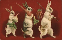 rabbits carrying carrots and an onion Postcard Postcard Postcard