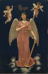 Hope - cherubs flying around a warrior angel Angels Postcard Postcard Postcard