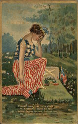 Patriotic woman crying over soldier's grave Memorial Day Postcard Postcard Postcard