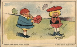 Boy giving Girl I LOVE YOU Heart - This is so sudden Postcard