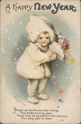 A Happy New Year child with flowers Postcard