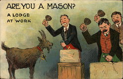 Are you a mason? a lodge at work - goat in front of masons Postcard