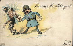 Policeman Striking Well-Dressed Man in Head with His Nightstick Postcard