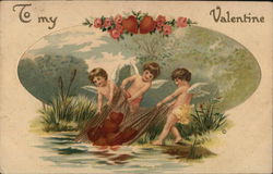 To my valentine - cupids pulling hearts out of a river Postcard Postcard Postcard