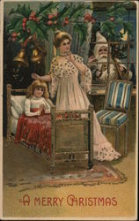 A Merry Christmas - Woman and Child with Santa Claus looking in the window Postcard Postcard Postcard