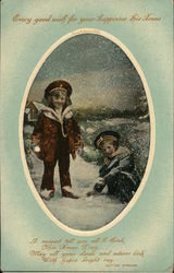 Children Playing in Snow - Every good wish for your happiness this Xmas Postcard