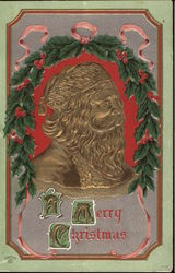 Santa face with Greenery and Red Berries Postcard