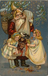 Santa Claus giving gifts to children Christmas Postcard Postcard Postcard