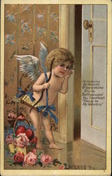 Cupid Leaning, Listening with Hand Next to Ear Postcard Postcard Postcard