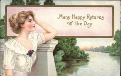 Beautiful Young Woman In Front Of Tree-Lined River Postcard