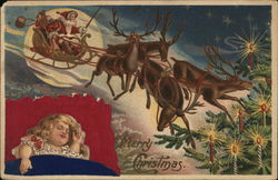 Merry Christmas - child sleeping with Santa flying his sleigh Postcard Postcard Postcard