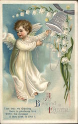 A Blessed Easter - angel with flowers and a silver bell With Angels Postcard Postcard Postcard