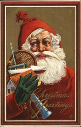 Christmas Greetings - Santa holding toys Santa Claus Postcard Postcard Postcard