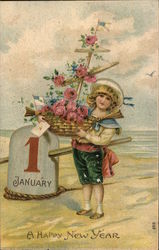 1 January A Happy New Year New Year's Postcard Postcard Postcard