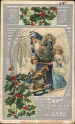 Best Christmas Wishes - Santa and an Angel with toys and tree Postcard Postcard Postcard