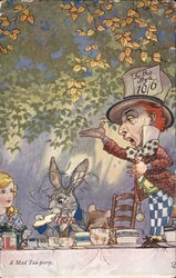 A mad tea party - Alice in Wonderland print with the Mad Hatter and White Rabbit Postcard