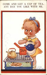 Come and get a cup of tea, any day you like with me - girl preparing tea Postcard