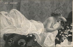 Mlle Rosler - Partially Nude Draped in Fabric on a Couch Actresses Postcard Postcard Postcard