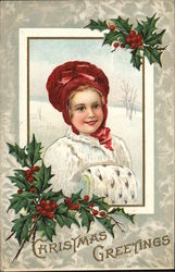 A Christmas Greeting - Girl with hat Postcard