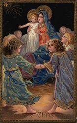 Merry Christmas - Angels dancing around the madonna & child Postcard