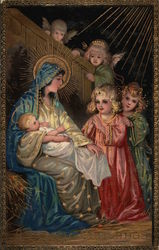 Angels visiting Mary and baby Jesus Madonna & Child Postcard Postcard Postcard