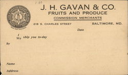 J. H. Gavan & Company Fruits and Produce Postcard