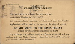 Text Only: State of New York Soldiers' Bonus Bureau, Albany, N.Y. Postcard