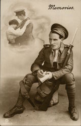 Solder With Bayonet, Seated, Seeing Himself Hug a Woman Inset Postcard