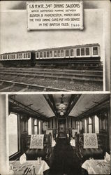 L&N.W.R 34th dining saloons - train car in one picture, dining car interior in the other Trains, Railroad Postcard Postcard Postcard