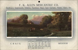 F. K. Allen Mercantile Co. - Calendar August 1911 Advertising Postcard Postcard Postcard