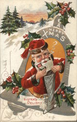 A Merry Xmas Sister's Delight - Santa filling a stocking Santa Claus Postcard Postcard Postcard