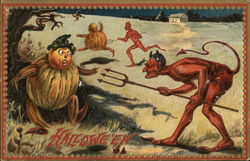 Halloween - Devils menacing scarecrow pumpkins Postcard Postcard Postcard