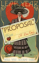 Leap Year Proposal - OK Dan Cupid Will You accept this? - Woman posing with proposal Postcard