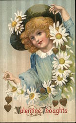 Valentine Thoughts - girl with daisies and a heart necklace Postcard