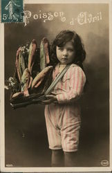 Poisson d'Olvril - child with a basket of fish Postcard