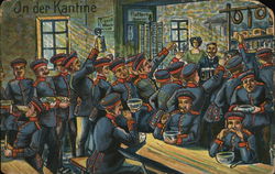 Soldiers Dressed in Blue Uniforms at a Tavern Military Postcard Postcard Postcard