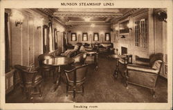 Muson Steamship Lines - smoking room Interiors Postcard Postcard Postcard