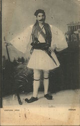 Moustached Man With Walking Stick and Weapons Wearing a Skirt Postcard