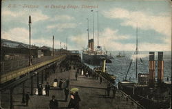 S. S. "Jeutonic" At landing stage, Liverpool Postcard