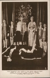 Their majesties King George V and Queen Mary in their robes of state with their pages of honour Royalty Postcard Postcard Postcard