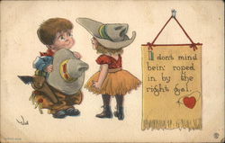 I don't mind bein' roped in by the right gal - cowboy and cowgirl children Cowboy Kids Postcard Postcard Postcard